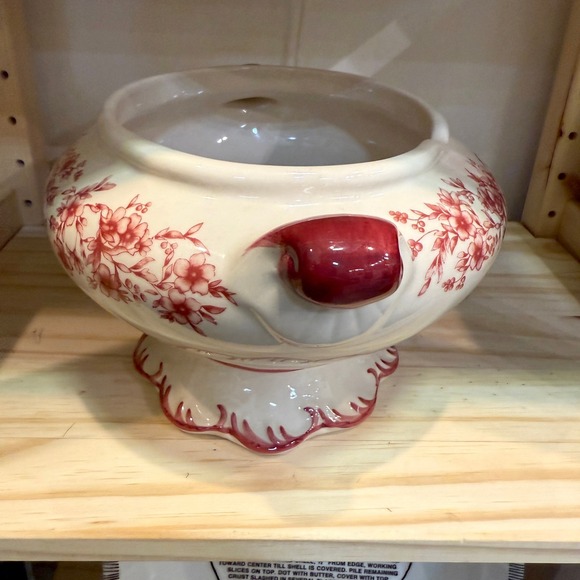 90s Vintage style Cracker Barrel Red & White Fall Porcelain Lidded Soup Tureen - Picture 5 of 8